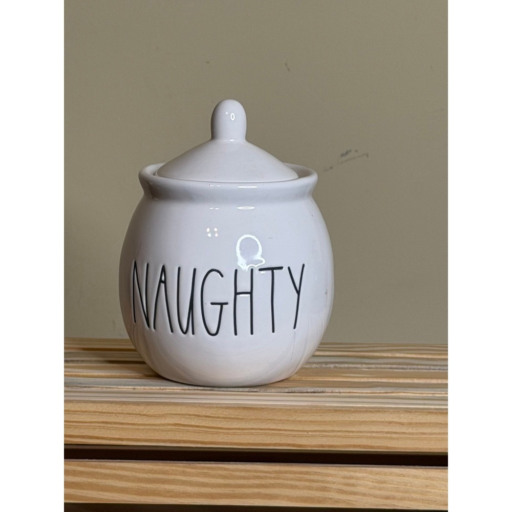 1123. Rae Dunn "Naughty" Ceramic Sugar Bowl